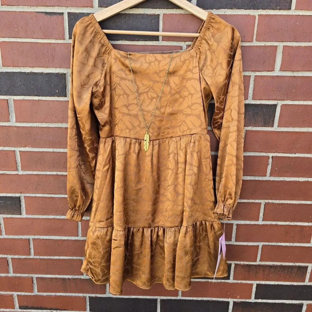 Rare Editions Girls Size 16 Puff Sleeve Ruffle Hem Dress with Necklace, 2-Pieces